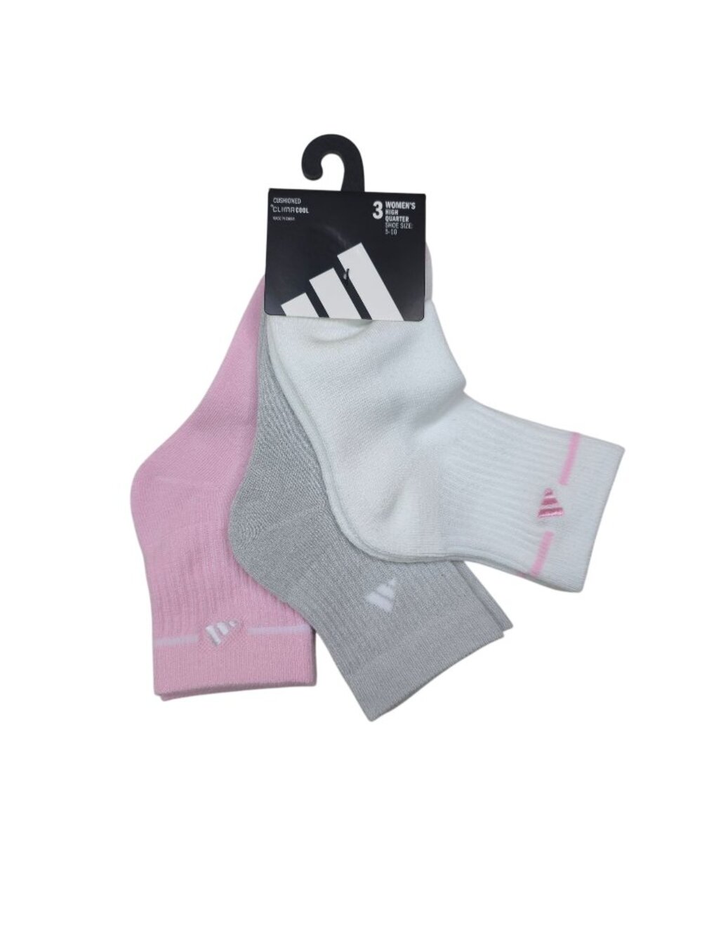Adidas ClimaCool Cushioned High Quarter Socks 3-Pack Pink Grey White